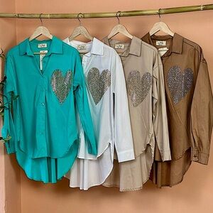 Heart Embellished Blouse - Turquoise Only